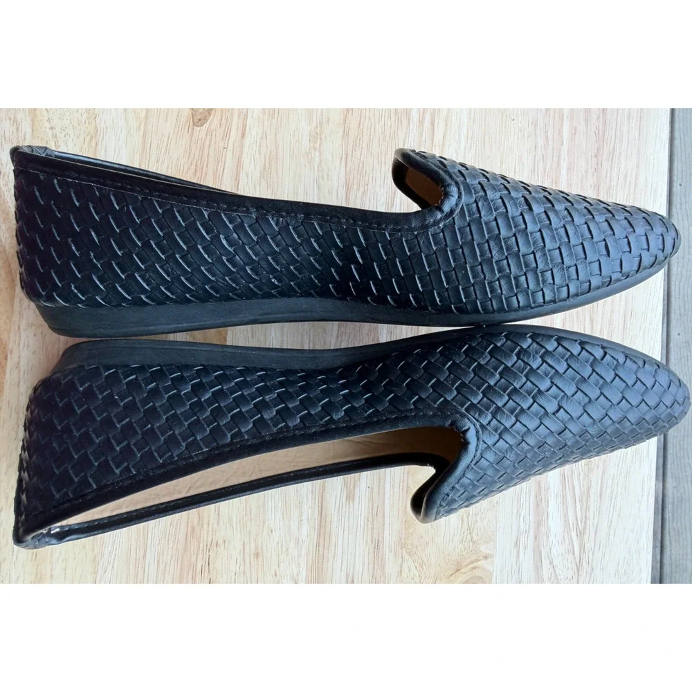 Harborsides Comfort Memory Foam Flat Shoes Black basket weave Faux leather 8